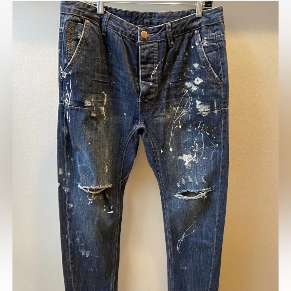 Man X One Teaspoon Paint Splattered Men’s Jeans Size 32R Relaxed Fit Distressed